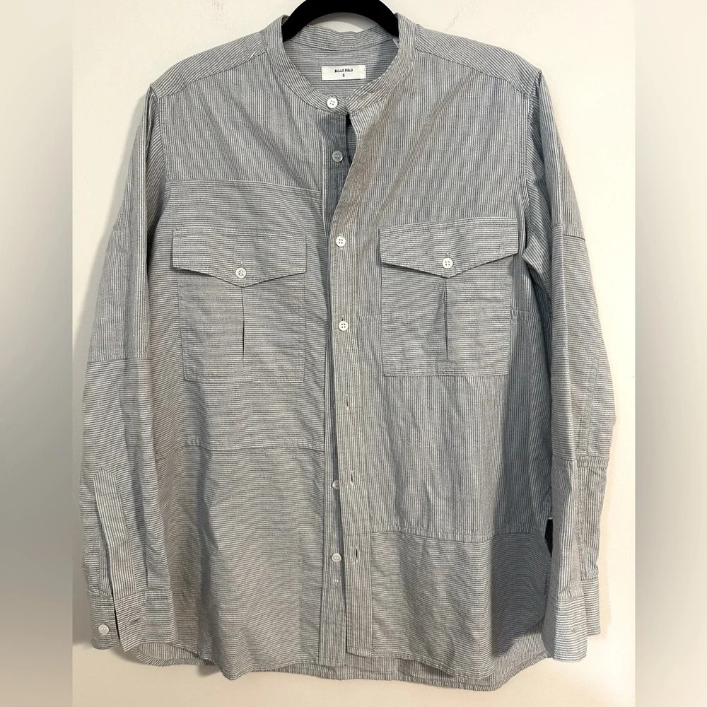 BILLY REID cotton chambray stripe button down pocket shirt